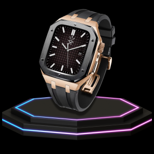 1 Apple Watch Case 44MM - GONDOLO Series Black Rose Gold | Midnight Rubber