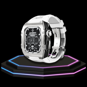 100 6700f5c5 7a06 45d1 b524 019c893eacfa 1 Apple Watch Case 44MM - TITAN Series Silver Midnight Black Titanium | Snow White Rubber