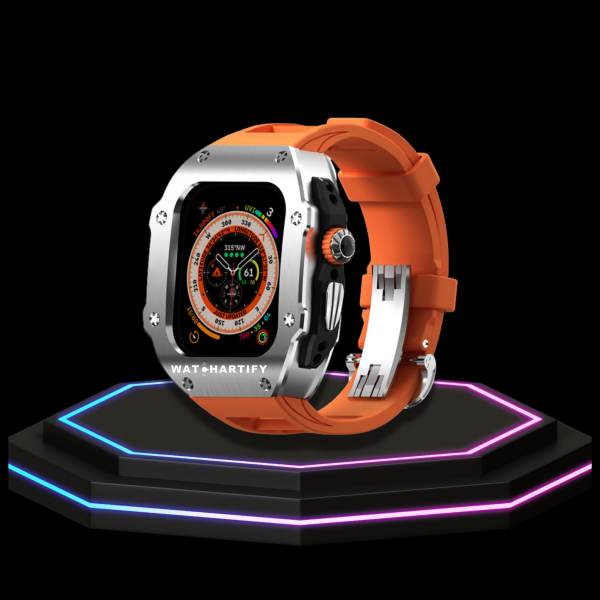 101 0a38e1f4 0bab 46e9 bbdb 0c80281fea1a Apple Watch Ultra Case 49MM - Pro Series Captain Silver | Sunset Orange Rubber