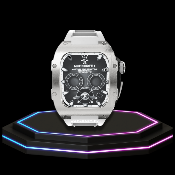 101 8902bda6 5542 44b1 b3d3 9a4f11a89f9c Apple Watch Case 44MM - TITAN Series Royal Silver Midnight Black Titanium | Snow White Rubber