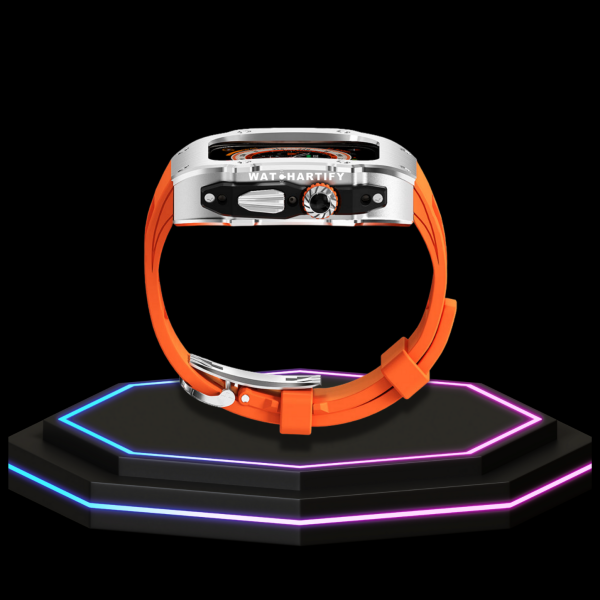 106 a90df1c4 924b 4c31 ad23 f837f73c66f3 Apple Watch Ultra Case 49MM - Pro Series Captain Silver | Sunset Orange Rubber