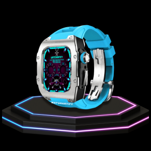 107 a73dff87 8225 4a74 a871 feeac46ecc64 Apple Watch Case 44MM - TITAN Series Silver Midnight Black Titanium | Tiffany Blue Rubber