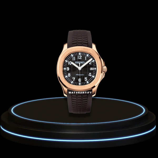 SEIKO Aquanaut Mod Collection Midnight Black Dial Rose Gold Bezel NH35 Movement Dark Strap