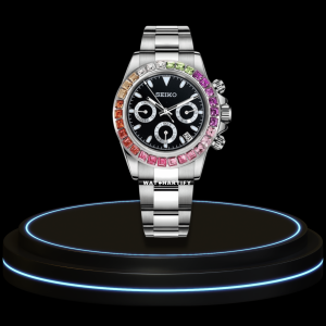 10 860ddf73 fc8a 4fce b274 98bfd688683e SEIKO Mod Daytona Collection Rainbow Rose Grey Dial VK64 Caliber Hybrid Movement Silver Stainless Steel Strap