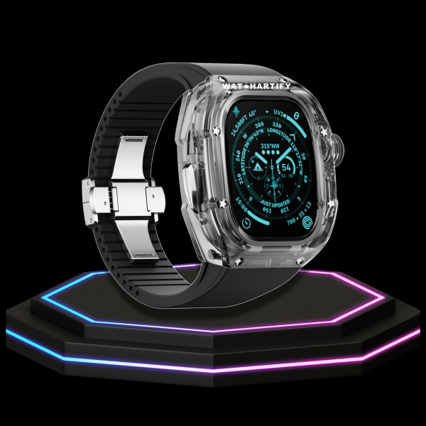 10 914a9faa f4d5 4951 8dc6 0f3138960f1b Apple Watch Ultra Case 49MM - CRYSTAL Pro Silver Series Eclipse | Midnight Black Rubber