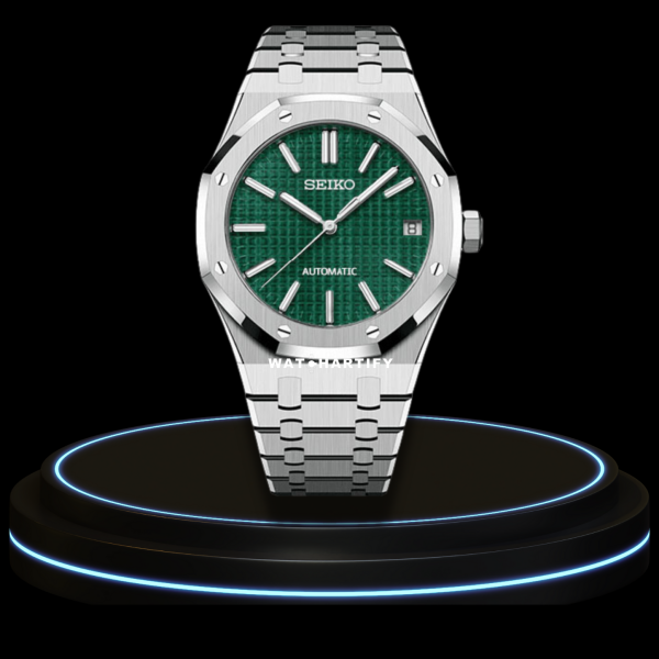 10 9c8a74a8 c8e4 4fa0 8a64 19fda14c45c3 SEIKO Mod Royal Oak Collection Green Dial NH35 Movement Silver Stainless Steel Strap