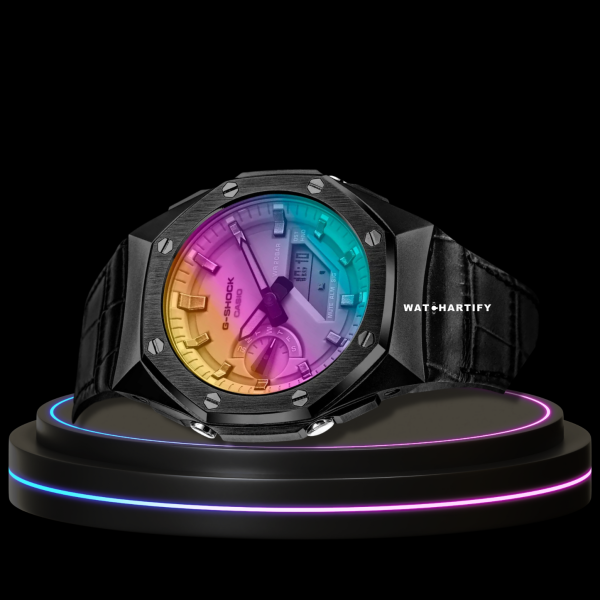 10 9ddedb73 41bd 482d a7a9 0f7e0465653e G-SHOCK Casio GA2100 | SPORT Series Rainbow Pro Midnight Black Mod Rainbow Dial | Dark Leather