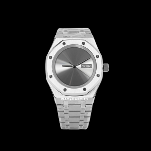 10 f0b530c8 9ec2 42f6 9c09 077e336e81d2 Watchartify Series Royal OAK Solid Silver Day and Date Calender Face 41MM NH36 Movement Stainless Steel Strap