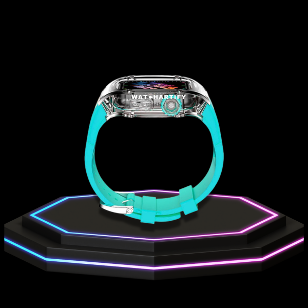Apple Watch Case 45MM - ICE Series Transparent | Fluorescent Tiffany Blue Rubber