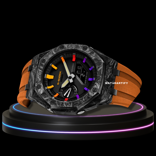 10 fe0c6f58 f8eb 475d 91f6 de035433a452 G-SHOCK Casio GA2100 | CARBON FIBER Series Carbon Fiber Rainbow Mod Midnight Black Dial | Sunset Orange Rubber