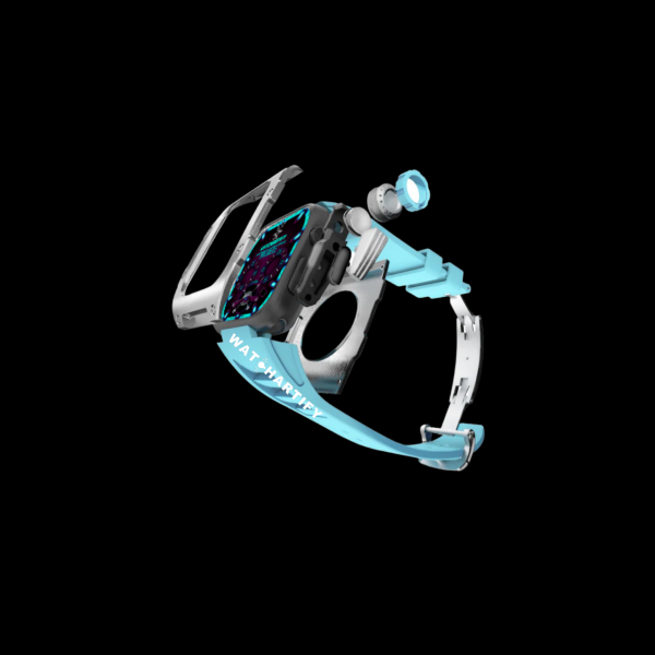 Apple Watch Case 44MM - TITAN Series Silver Midnight Black Titanium | Tiffany Blue Rubber