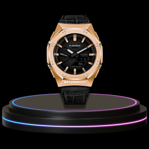 11 f3f47de5 600f 4c21 931d b57ca23b804a G-SHOCK Casio GA2100 | SPORT Series Rose Gold Mod Midnight Black Dial | Dark Leather