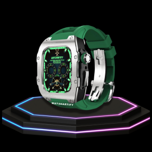 121 3ff4f9fc 56e3 4bd9 830c 4b489bd8c5a7 1 Apple Watch Case 45MM - TITAN Series Silver Midnight Black Titanium | Green Rubber