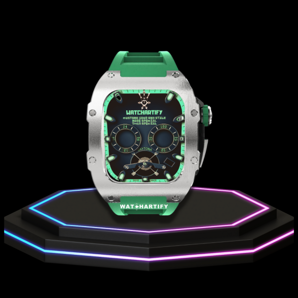 Apple Watch Case 45MM - TITAN Series Silver Midnight Black Titanium | Green Rubber