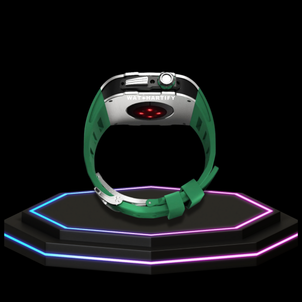 Apple Watch Case 44MM - TITAN Series Silver Midnight Black Titanium | Green Rubber
