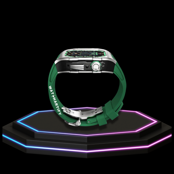 Apple Watch Case 44MM - TITAN Series Silver Midnight Black Titanium | Green Rubber