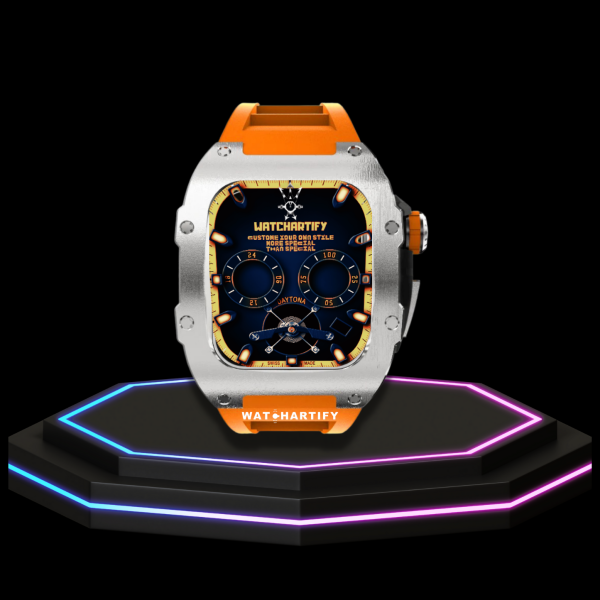 129 0f7b257e 8181 4f99 8bd8 cd922bca25d3 1 Apple Watch Case 45MM - TITAN Series Silver Midnight Black Titanium | Sunset Orange Rubber