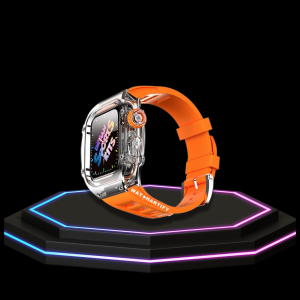 12 9536ead6 1000 4cf8 8d37 42a280ddd417 Apple Watch Case 44MM - ICE Series Transparent | Fluorescent Orange Rubber