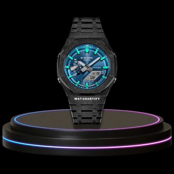 G-SHOCK Casio GA2100 | Black Series Metallic Tiffany Deep Blue Dial Tiffany Blue Marker | Dark Stainless Steel Strap