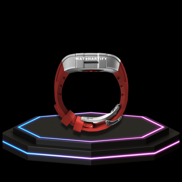 Apple Watch Case 45MM - Crystal TITAN Series Silver | Scarlet Red Rubber