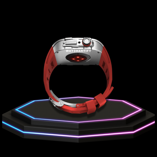 Apple Watch Case 45MM - Crystal TITAN Series Silver | Scarlet Red Rubber