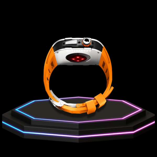 132 ffa49478 5d28 4605 bbbd cfddb572cccc 1 Apple Watch Case 45MM - TITAN Series Silver Midnight Black Titanium | Sunset Orange Rubber
