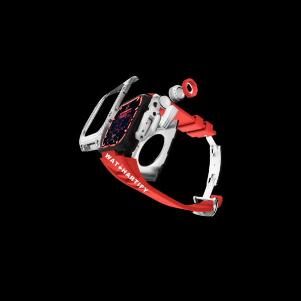 134 Apple Watch Case 44MM - Crystal TITAN Series Silver | Scarlet Red Rubber