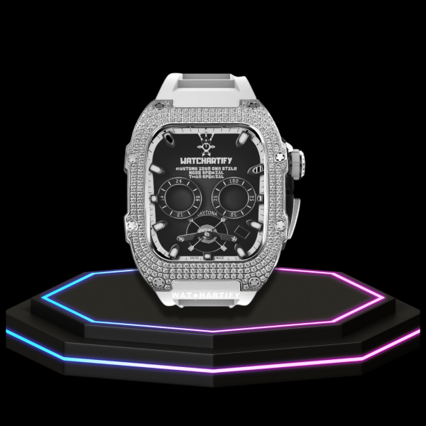 Apple Watch Case 44MM - Crystal TITAN Series Silver | Snow White Rubber