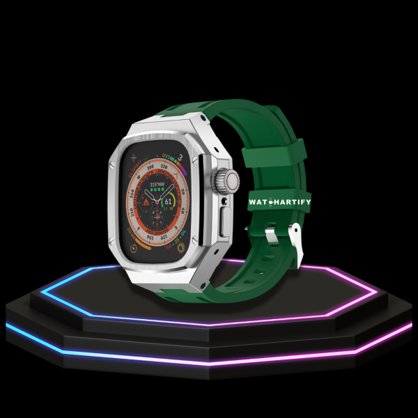 13 4e113ece 738e 4260 abbc 875d83d8f1f1 Apple Watch Ultra Case 49MM - Royal Pro Series Silver| Forest Green Rubber
