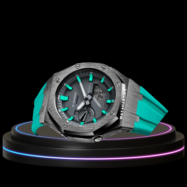 G-SHOCK Casio GA2100 | Titanium Series Grey Dial Titanium Marker | Tiffany Blue Rubber