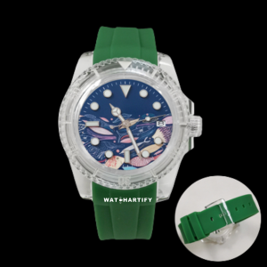 13 755e9e27 2793 4b8c 9a6d d6748f3197ec Watchartify Series Sea Blue Face 40MM NH35 Automatic Movement Green Rubber