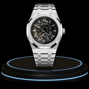 13 f369f994 061b 4766 9192 a2bf17f8ff14 SEIKO Mod Royal Oak Collection Midnight Black Skeleton Dial NH35 Movement Silver Stainless Steel Strap