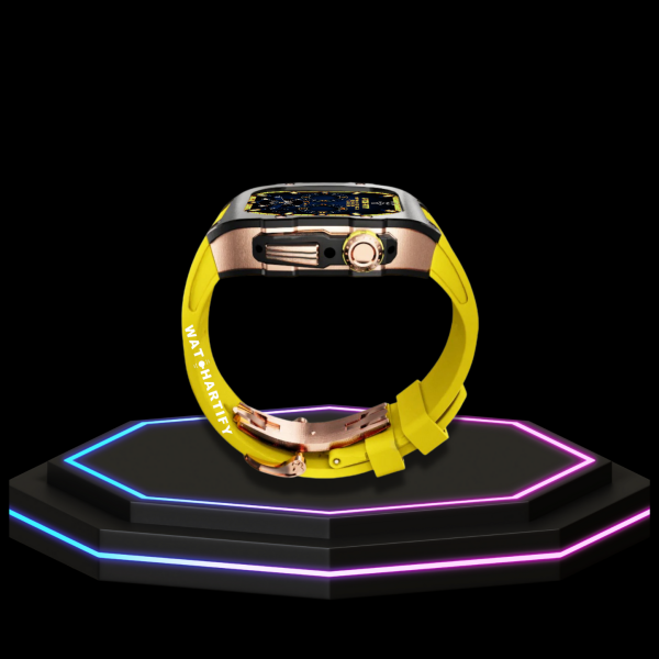 Apple Watch Case 45MM - TITAN Series Midnight Black Royal Rose Gold Titanium | Yellow Rubber