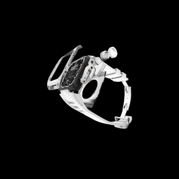 Apple Watch Case 44MM - Crystal TITAN Series Silver | Snow White Rubber