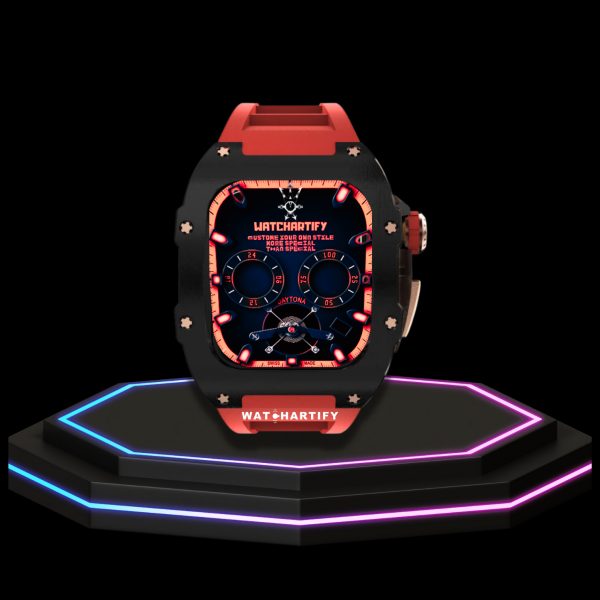 Apple Watch Case 44MM - TITAN Series Midnight Black Royal Rose Gold Titanium | Red Rubber