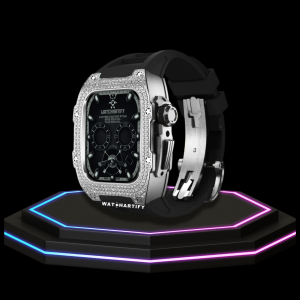 149 Apple Watch Case 44MM - Crystal TITAN Series Silver | Midnight Rubber
