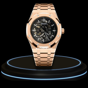 14 52a80738 d8cc 48ca 802e a0f9e086ab41 SEIKO Mod Royal Oak Collection Midnight Black Skeleton Dial Rose Gold B eel NH35 Movement Rose Gold Stainless Steel Strap
