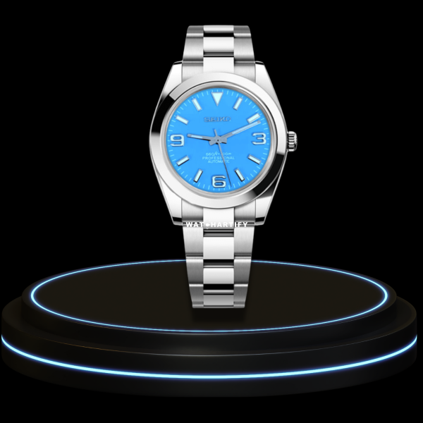 SEIKO Mod Oyster Collection Sea Blue Number Dial NH35 Movement Silver Stainless Steel Strap