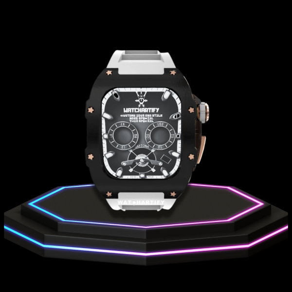 Apple Watch Case 45MM - TITAN Series Midnight Black Royal Rose Gold Titanium | Snow White Rubber