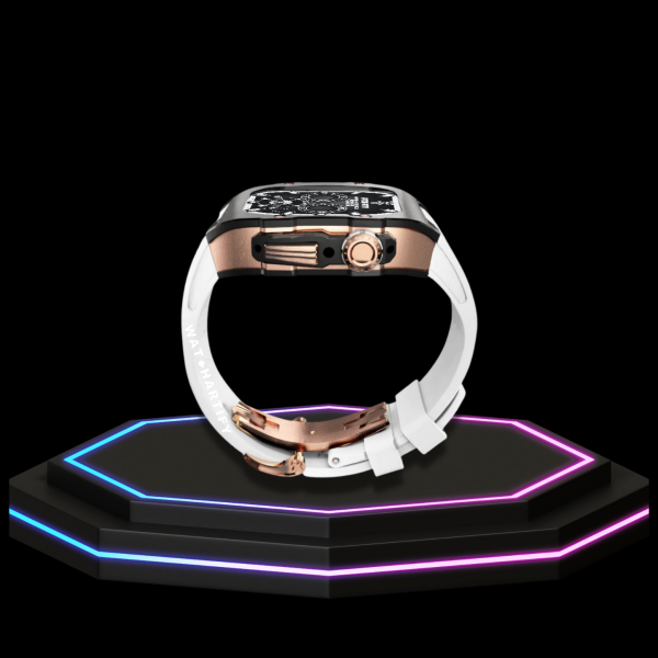 Apple Watch Case 45MM - TITAN Series Midnight Black Royal Rose Gold Titanium | Snow White Rubber