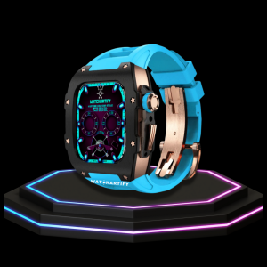 156 ce73f9eb e4b3 48e5 96e3 6e86618d7dda 1 Apple Watch Case 45MM - TITAN Series Midnight Black Royal Rose Gold Titanium | Tiffany Blue Rubber