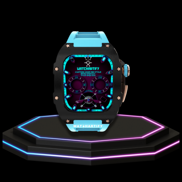 Apple Watch Case 45MM - TITAN Series Midnight Black Royal Rose Gold Titanium | Tiffany Blue Rubber