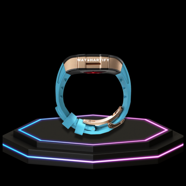 Apple Watch Case 44MM - TITAN Series Midnight Black Royal Rose Gold Titanium | Tiffany Blue Rubber