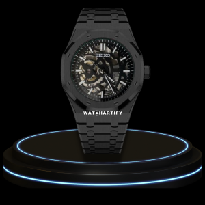 15 2cce0040 0ea6 420b ae93 02e7d5e17591 SEIKO Mod Royal Oak Collection Full Midnight Black Skeleton Dial NH35 Movement Dark Stainless Steel Strap