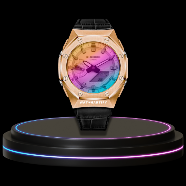 15 84180386 23ae 4288 a122 693f107bcc01 G-SHOCK Casio GA2100 | SPORT Series Rainbow Pro Rose Gold Mod Rainbow Dial | Dark Leather