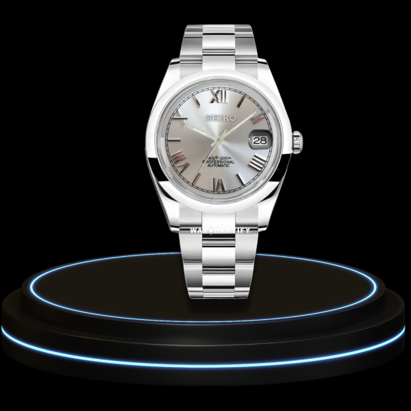 15 b5019d00 d182 41fc 8ec5 2e6a88fc79ea SEIKO Mod Oyster Collection Silver Roman Dial NH35 Movement Silver Stainless Steel Strap