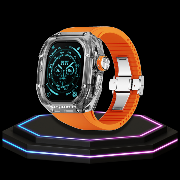 16 228db53a 4769 4f21 bb6a 1d8ea760d837 Apple Watch Ultra Case 49MM - CRYSTAL Pro Silver Series Eclipse | Sunset Orange Rubber