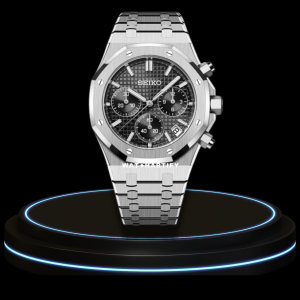 16 272737f3 14fc 4081 842b 24ba948fb4c7 SEIKO Mod Royal Oak Collection Midnight Black Chrono Dial NH35 Movement Silver Stainless Steel Strap