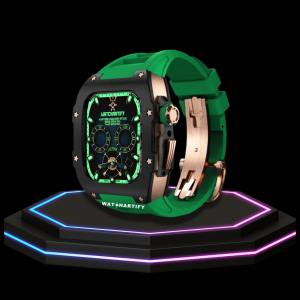 170 9dcf3553 0729 44ed 867f bccad02c9223 Apple Watch Case 44MM - TITAN Series Midnight Black Royal Rose Gold Titanium | Green Rubber