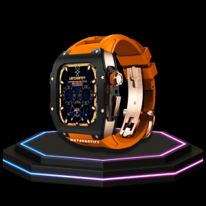 177 d1bb4b5a e67a 4d60 9a7a 59f46ac12ab4 Apple Watch Case 44MM - TITAN Series Midnight Black Royal Rose Gold Titanium | Sunset Orange Rubber